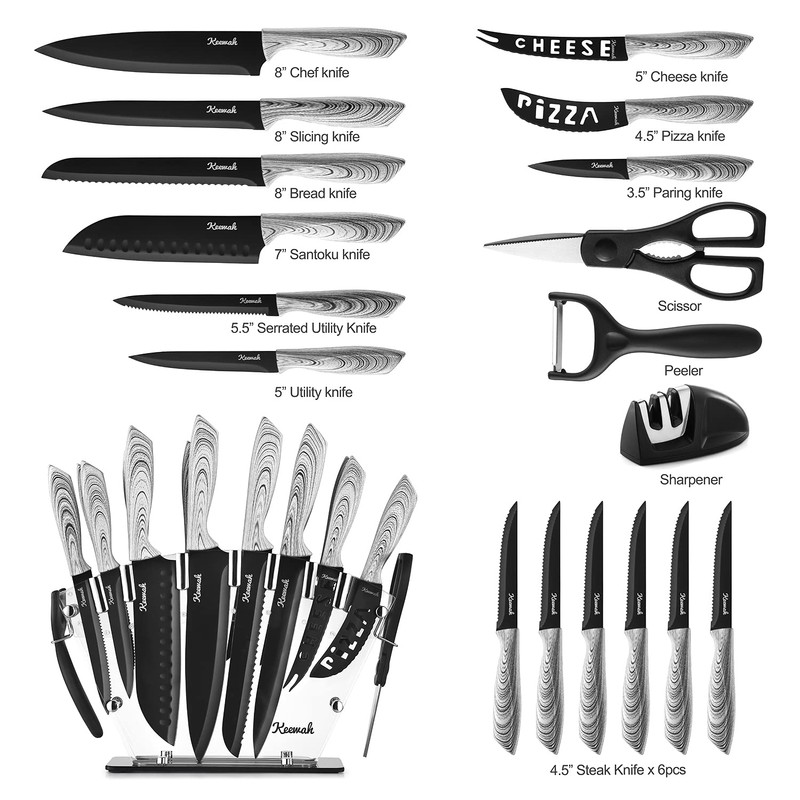 Keewah 19 Pieces Kitchen Knife Set, 15 Stainless Steel Knives