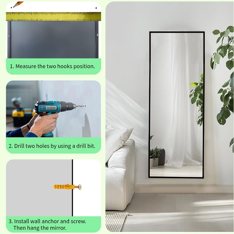 Sunniry Full Length Mirror 56x16 inch, Black Full Body Mirror,