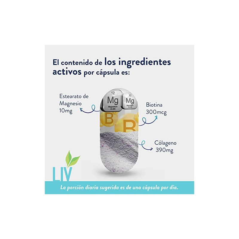 Liv Nutrition Biotina Colágeno 400 Cápsulas Veganas Gluten Azúcar Pack
