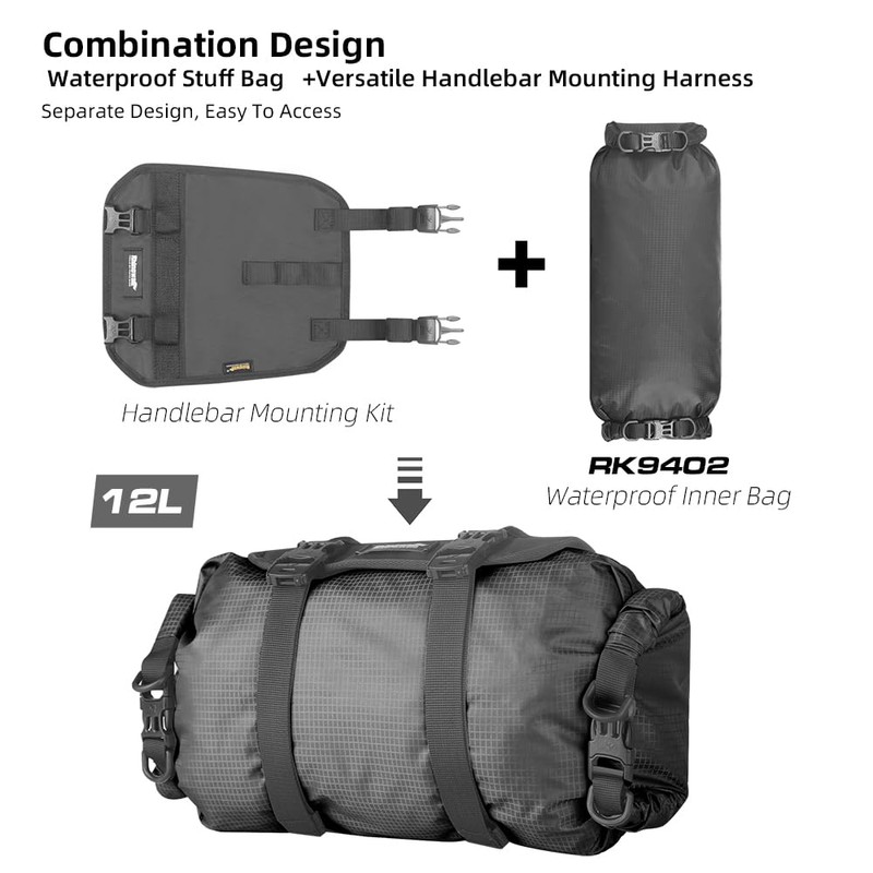 Rhinowalk Bicycle Handlebar Bag 12L Waterproof - With Front Panel,