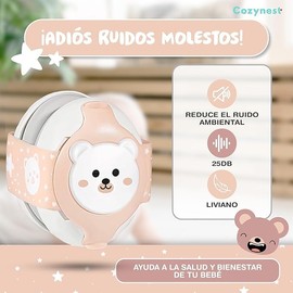 Cozynest Geräuschreduzierende Kopfhörer für Babys von 0 – 36 Monaten mit Geräuschreduzierung von 25 dB, Bären-Design und verstellbarem Kopfband, geräuschhemmende Ohrenschützer mit Tragetasche, Rosa