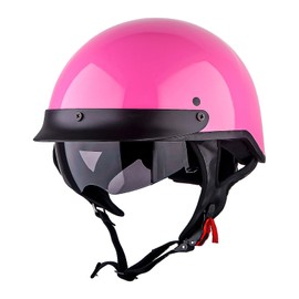 1Storm Motorcycle Half Face Helmet Mopeds Scooter Pilot with Retractable Inner Smoked Visor & Size Adjustor, Glossy Pink