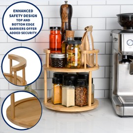 Go Do Shop Wooden Rotating Spice Rack - Lazy Susan Spice Rack - 2 Tier Revolving Spice Rack - 360 Degree Spinning Spice Rack - Spinning Spice Rack For Cabinet, Kitchen Countertop, Pantry