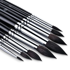 Watercolour Brush Set Squirrel Hair 8pcs Professional Mop Artists Round Watercolour Detail Paint Brushes for Watercolours,Acrylics,Inks,Gouache,Oil and Tempera