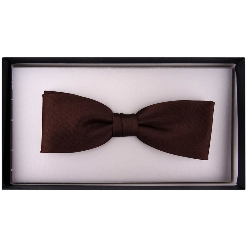 TigerTie Pre-Tied Slim Bow Tie Plain + Box, dark brown