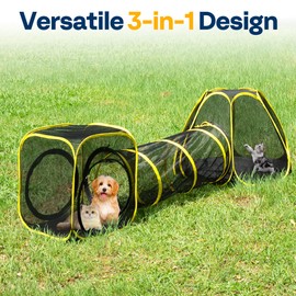 VIVOHOME Outdoor Cat Enclosures 3-in-1 Portable Catio w/Cat Tent, Tunnel, Playhouse, 5 Piece Door, Cat Leash, Mint Ball for Rabbits, Dogs and Feline Friends to Explore in Yard, Balcony, Camping