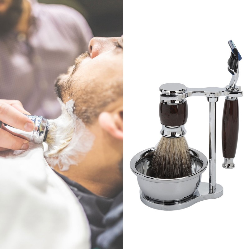 Men Manual Trimmer Kit Trimming Soap Bowl Stand Beard Brush