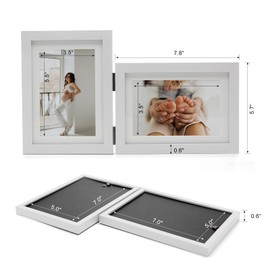 Janreefan Double Vertical & Horizontal Picture Frames Hinged Folding Photo Frames Poster Frames in White Made of Pine Wood with Real Glass for Wall Hanging or Tabletop Standing, Display Pictures 4x6
