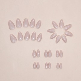 Nude Press on Nails Short Almond Fake Nails Light Pink False Nails with Designs Nude Pink Acrylic Glossy Full Cover Glue on Nails Press ons Cute Artificial Stick on Nails for Women Manicure 24 Pcs