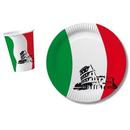 DH-Konzept 10 Cups * Italy * for Party and Birthday Paper Cups Party Cups Children Birthday Party Set Italy Italian Night Green White Red