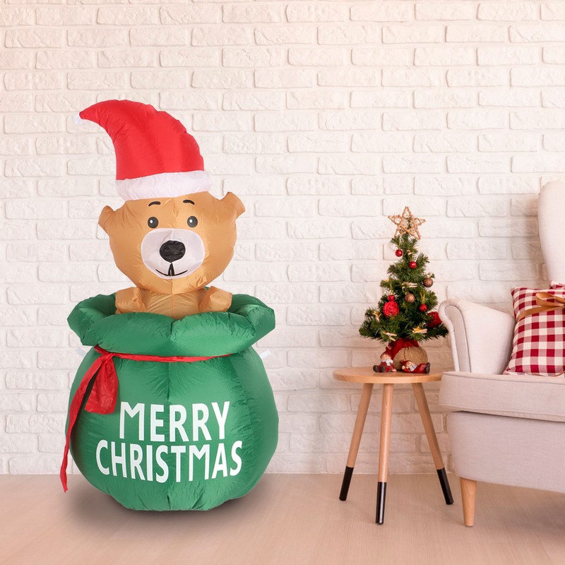 1.5m Christmas Inflatable Lovely Bear in Gift Bag with LED