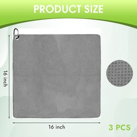 PEASUG 3 Pack Golf Towels (16" x 16"), Absorbent Waffle Pattern Golf Towel for Golf Bag, Tri-Fold Portable Microfiber Golf Towels for Men & Women with Carabiner Clip, Gray