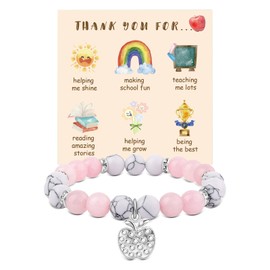 QianSiLi Teacher Gifts For Women Thank You Teacher Bracelet Natural Stone Bead Bracelets For Womens Nursery Teacher Gifts Back To School Gifts Best Teacher Gifts -Pink Crystals