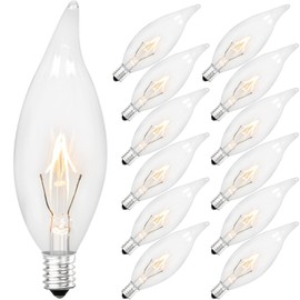 Brightever 12-Pack Vintage Incandescent Light Bulbs 40W, Dimmable 2500K Warm White Clear Flame Tip Candelabra Light Bulbs, 380Lm E12 Small Screw Edison Candle Bulbs for Chandeliers, Ceiling Fan Lights