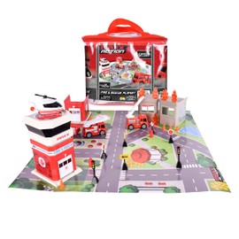 Sunny Days Entertainment Maxx Action 40 Piece Fire and Rescue Playset - Mini Vehicles and Accessories with Storage Bag