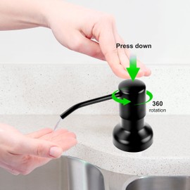 Soap Dispenser for Kitchen Sink, Sink Soap Dispenser with Longer Threaded Shaft Shank, 47" Extension Tube Connects Directly to Dish Soap Container, Wider Pump Head Base （Black）