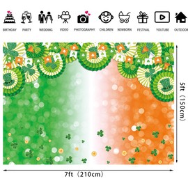LTDKAEN Happy St Patrick's Day Backdrop Spring Green Lucky Irish Shamrock Photography Background Ireland National St Patrick's Day Party Decoration(7×5FT)