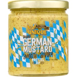 Unique Snacks Sharp German Mustard Dip, Whole Grain Mustard Seeds, Pretzel Dip, Non-GMO, Pack of 4