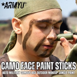 Camo Face Paint, NATO Camouflage Military Makeup Paint Sticks (Light Green & Loam - 1 Stick - 2 Colors)