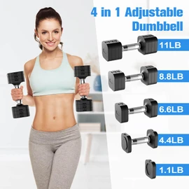 Hezeyferg Adjustable Dumbbells Set of 2, Adjustable Weight Dumbbells with 4 Levels 4.4lb, 6.6lb, 8.8lb, 11lb, Hand Weights Sets for Women/Men Home Gym Full Body Workout (Black)