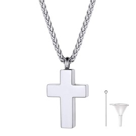 Richsteel Cross Necklace, Memorial Pendant, Urn Cremation Cross Amulet, Stainless Steel, Hypoallergenic, Men's Necklace Accessories