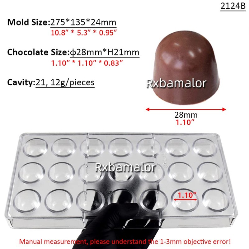 Polycarbonate Bullet Shape Chocolate Mold - 21 Cavity (12g Each)