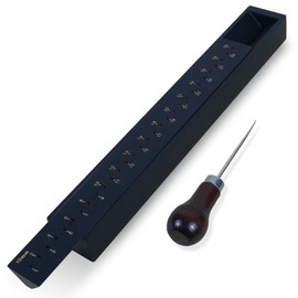 Black Book Binding Cradle, Wood Bookbinding Punching Cradle with an Awl, Bamboo Signature Punching Cradles with Piercing Guide 10 mm Hole Spacing, Portable Book Binding Tools Kits for Book DIY Crafts