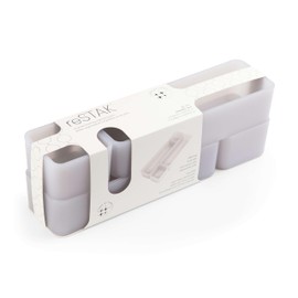 Three by Three Seattle reSTAK Stackable Organizing Bins, Dishwasher Safe, Bins Lock That Lock Together: Stylish Space Management, 4 Bins (Fog)