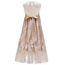 White Ivory Lace Flower Girl Dress Sleeveless Vintage Boho Long Sleeves Princess Rustic First Communion Country Dress A-line Tulle Tutu Birthday Party Wedding Pageant Maxi Gown Champagne 12-13 Years