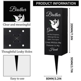 WEBEEDY Cemetery Vases Decorations for Grave Brother Metal Cemetery Flower Holder with Spike Pigeons Cross Forever in My Heart Grave Decor for Cemetery Funeral Father's Day Memorial Day,1 pc, 3x8Inch
