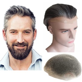 N.L.W. Human Hair Toupee for men natural black with 40% gray color hair units NLW European Human Hair Pieces Mens 10x8 fine Swiss Lace human hair replacement system for man #1B40