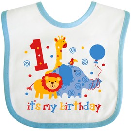 inktastic Safari 1st Birthday Baby Bib White and Blue 60e4