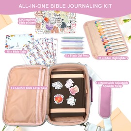 WOBAGMEN Bible Cover Case for Women,Large Leather Bible Book Covers with Bible Study Supplies, Bible Study Accessories Bible Journaling Kit,Purple Church Bag Christian Gifts for Women