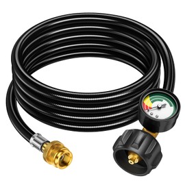 Alloxity 8FT Propane Hose Adapter 1lb to 20lb with Gauge, Propane Tank Adapter Hose 20 lb to 1 lb, Propane Tank Hose, Propane Grill Hose Fit for Mr Buddy Heater, Weber Q Grill, Coleman Camping Stove