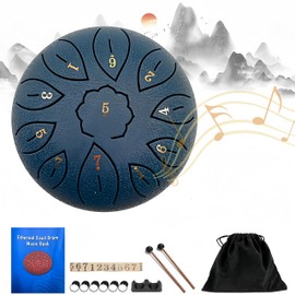 Steel Tongue Drum for garden - 6 Inch 11 Notes, Steel Rain Drum for Outside When it Rains with Drum Bag, Music Book, Drum Mallets, Musical Education Entertainment Meditation Yoga Zen Gifts (Navy Blue)