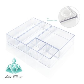 Lilly Things Non-Slip Drawer Organiser System, Drawer Insert, Storage Box for Makeup & Cosmetics, Dressing Table, Office Desk, Bathroom & Kitchen, Transparent