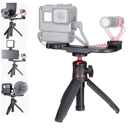 HAFOKO Mini Camera Tripod Small Tripod Handy Expandable Selfie Stick Smartphone Tripod Desk Travel Tripod 1/4 Inch Cold Shoe Holder Compatible with Phone Action Camera Max 1.5 kg