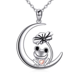ONEFINITY Frog Necklace 925 Sterling Silver Frog Lotus Leaf Pendant Frog Jewellery Gifts for Women Frog Lovers, Sterling Silver, No Gemstone