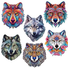 Meecaa 6 Pack Wolf Animal Fridge Diamond Art Magnets Diamond Art Kit Diamond Painting Stickers for Adults DIY Home Decor (Wolf)
