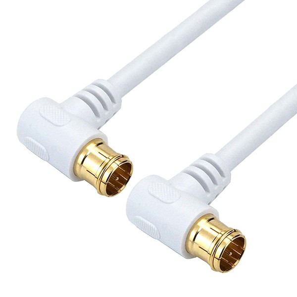 Horic AC 15-633WH Antenna Cable, S-4C-FB Coaxial, 3.9 ft (1.5 m), 4K 8K Broadcasting (3224MHz)/BS/CS/Terrestrial Digital/CATV), White Double-Sided L-Shaped Plug Connector