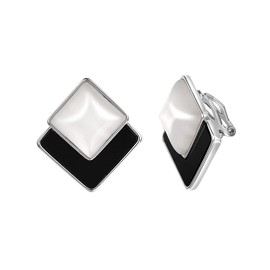 Yoursfs Large Black and White Clip on Earrings for Women non Pierced Square Stainless Steel Clip-on Earring for Bridal Jewelry