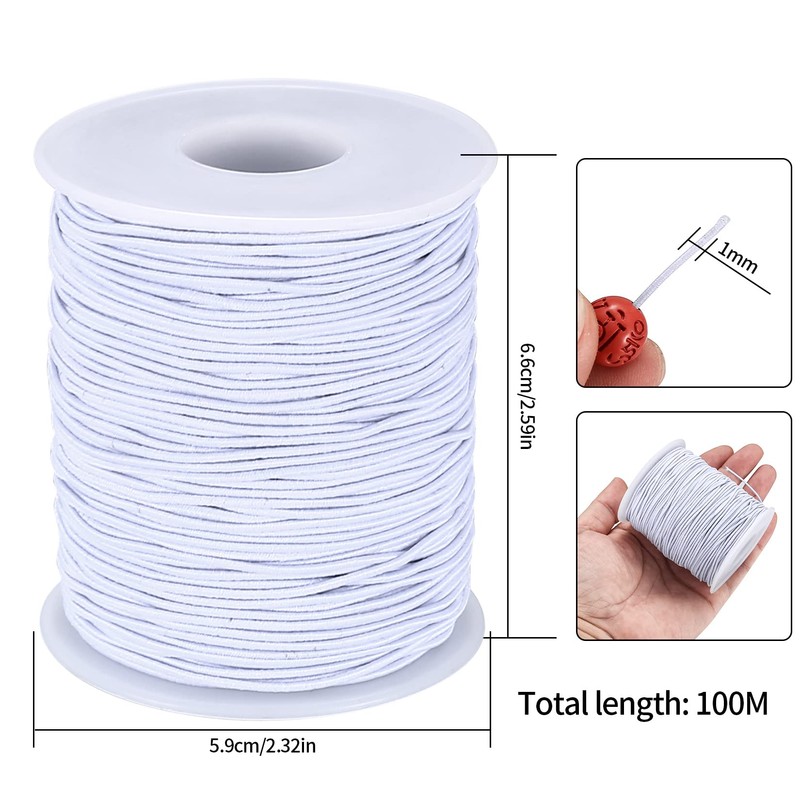 1mm x 100m/328 ft White Elastic Cords,Elastic String for Bracelet