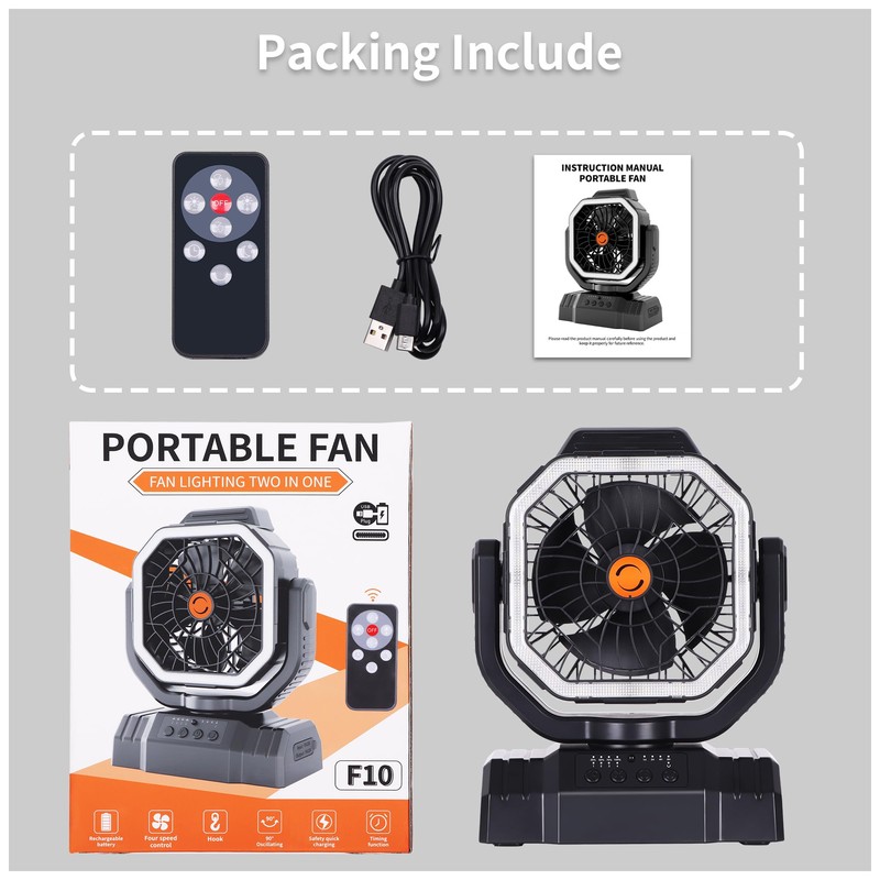 AVV 20000mAh High Speed Portable Camping Rechargeable Fan with Remote