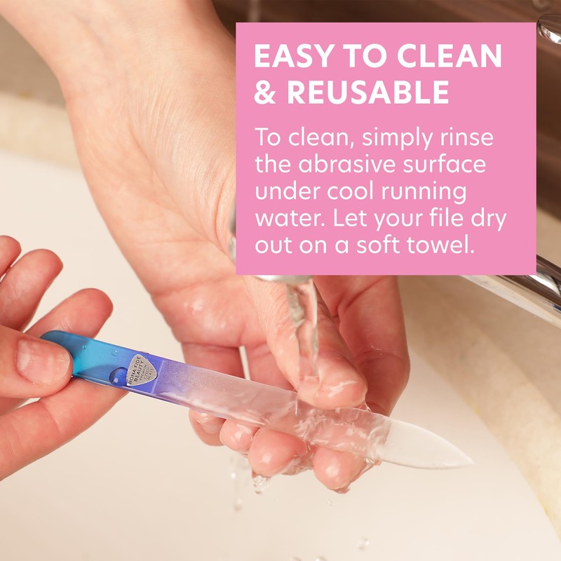 Bona Fide Beauty Glass Nail File with Case, Aqua Cobalt
