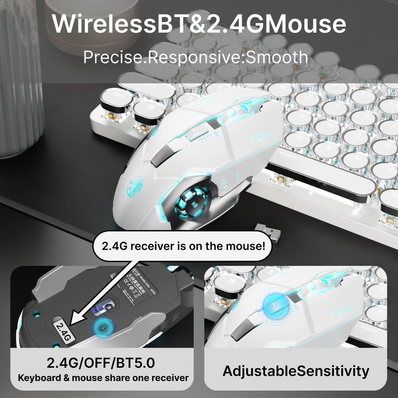 TK950 Wireless Typewriter Keyboard and Mouse Combo,104 Keys Retro Typewriter