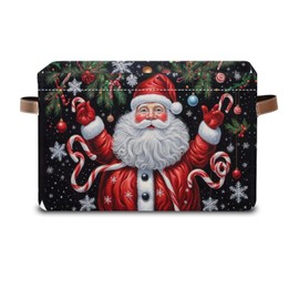 Christmas Santa Claus Storage Basket Gift Baskets with Handles Foldable Decorative Canvas Storage Bin for Living Room Shelves Office Clothes, 14x10x8 In