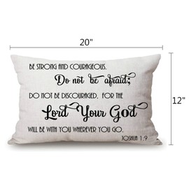 Solekla Pillow Covers with Christian Bible Verses Scripture Quotes Joshua-1-9 Farmhouse Rustic Décor Lumbar Pillow Covers with Saying Housewarming Family Room Décor 12" x 20"
