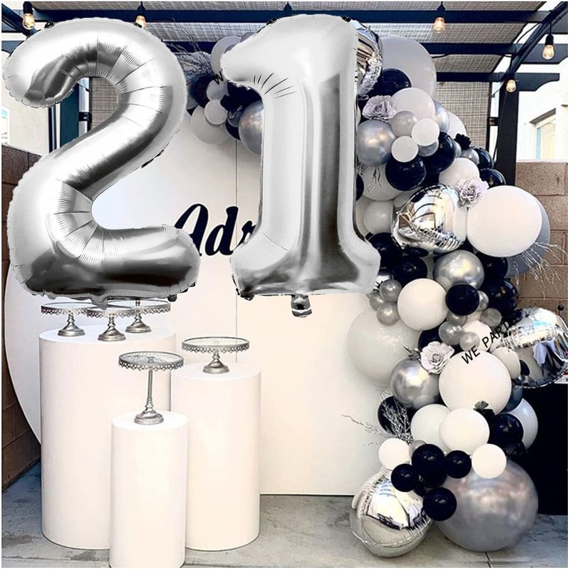 Tekoo Big Number 21 Balloons Birthday Party Balloons Decoration Silver