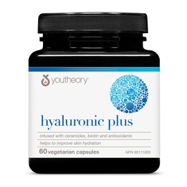 Youtheory Hyaluronic Acid Plus, Vegetarian Capsules, 60 Count, with Ceramides, Biotin, and Vitamin C. Helps Improve Skin Hydration.