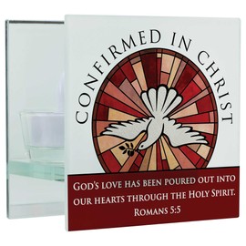 Elanze Designs Confirmed in Christ - Romans 5:5-4x2.5 Inch Multicolor White Frosted Glass Square Tabletop Candle Holder - LED Tealight Candle Included